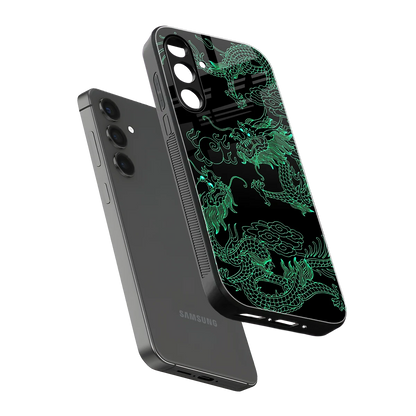 Dragons Green sleek samsung galaxy m55 5g cover with tempered glass back and TPU edges