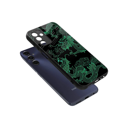 Dragons Green sleek samsung galaxy m14 5g cover with tempered glass back and TPU edges