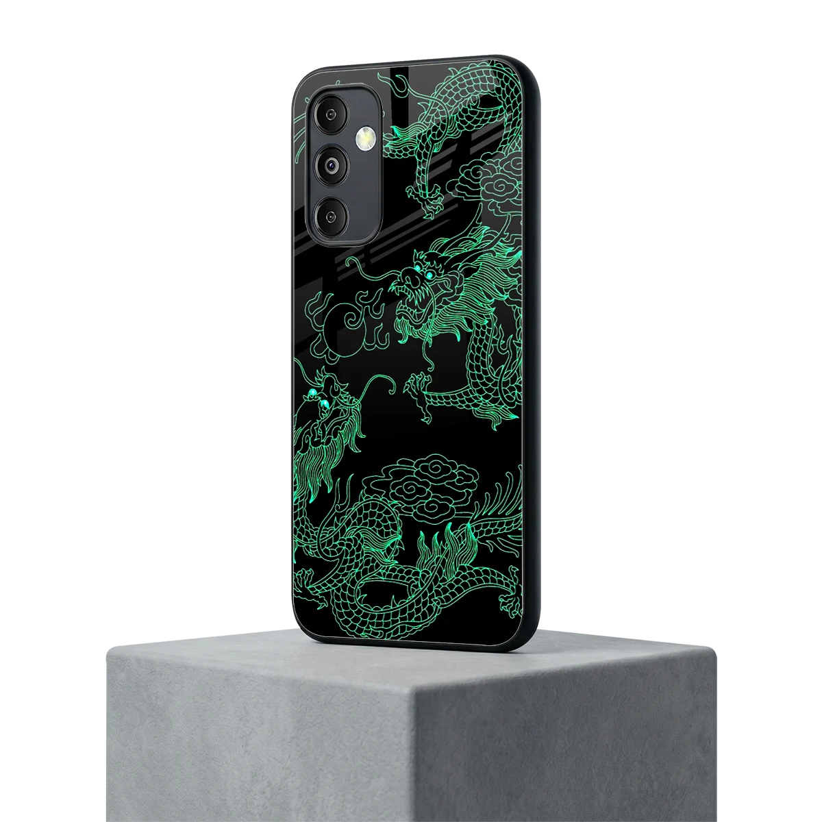 Dragons Green samsung galaxy m14 5g mobile cover | shockproof glass phone case