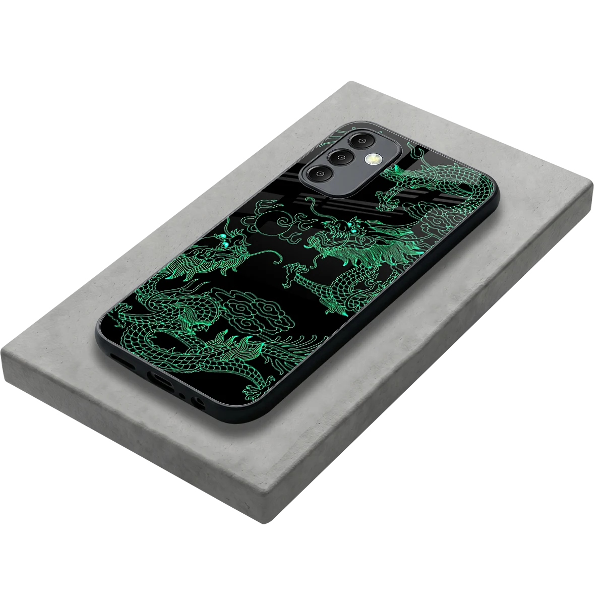Dragons Green stylish phone case for samsung galaxy m14 5g | glossy glass and slim fit