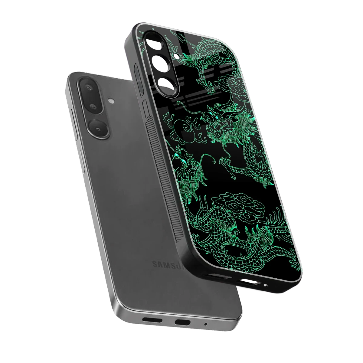 Dragons Green sleek samsung galaxy m16 5g cover with tempered glass back and TPU edges