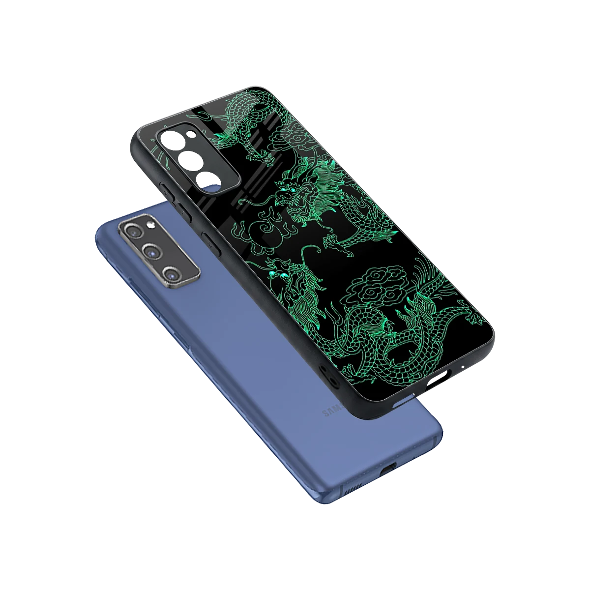Dragons Green sleek samsung galaxy s20 fe cover with tempered glass back and TPU edges