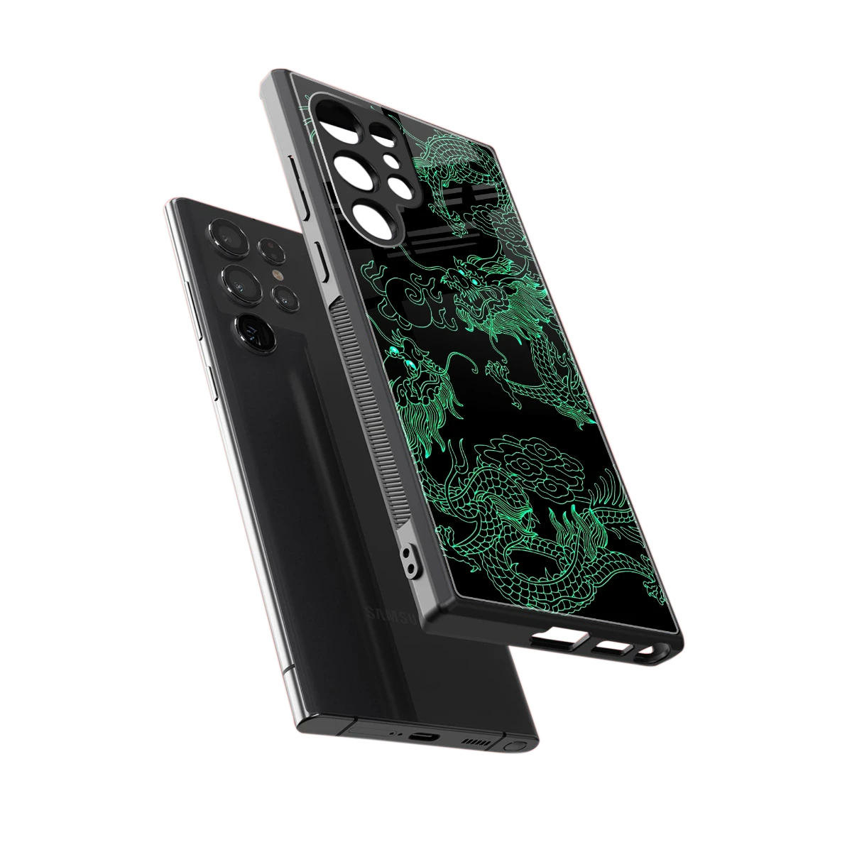 Dragons Green sleek samsung galaxy s23 ultra cover with tempered glass back and TPU edges