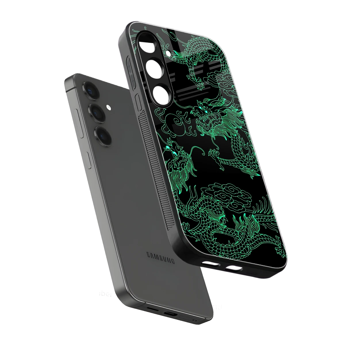 Dragons Green sleek samsung galaxy s24 plus cover with tempered glass back and TPU edges