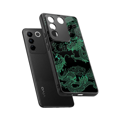 Dragons Green sleek vivo v27 5g cover with tempered glass back and TPU edges