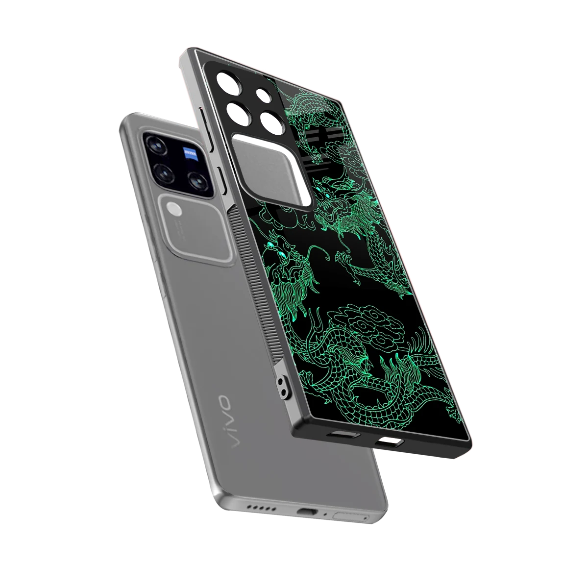 Dragons Green sleekvivo v30 pro cover with tempered glass back and TPU edges