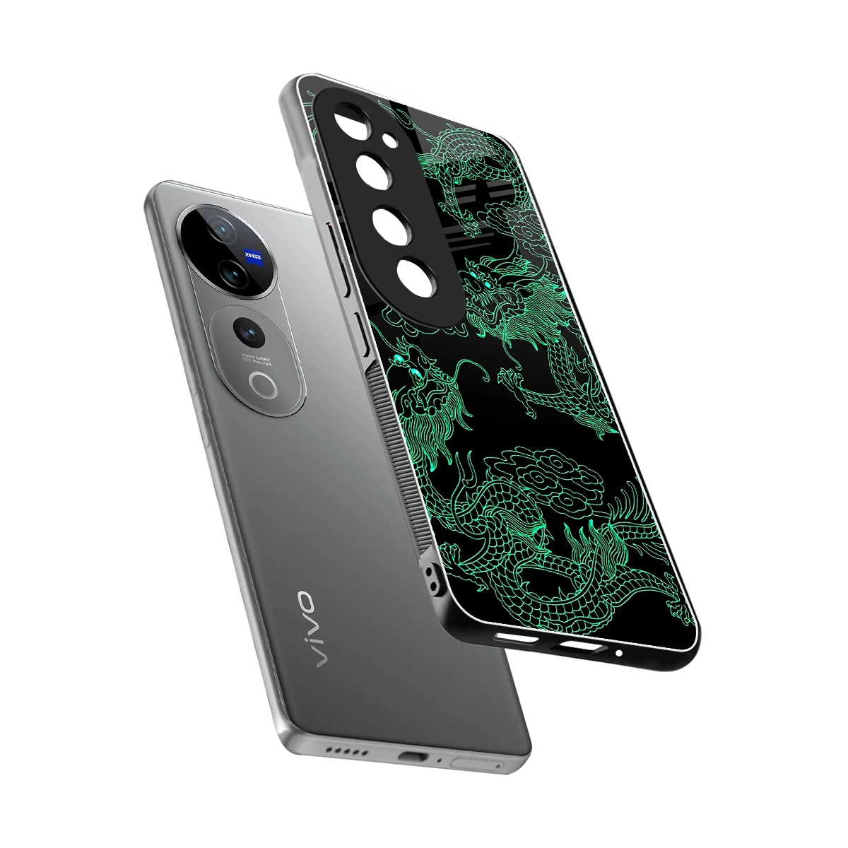 Dragons Green sleek vivo v40 pro cover with tempered glass back and TPU edges