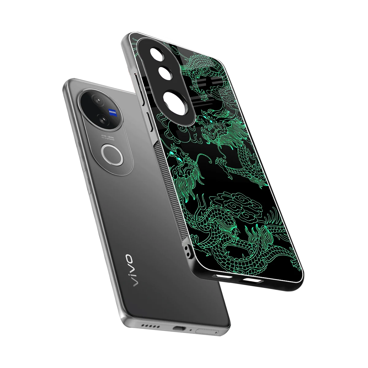 Dragons Green sleek vivo v50 cover with tempered glass back and TPU edges