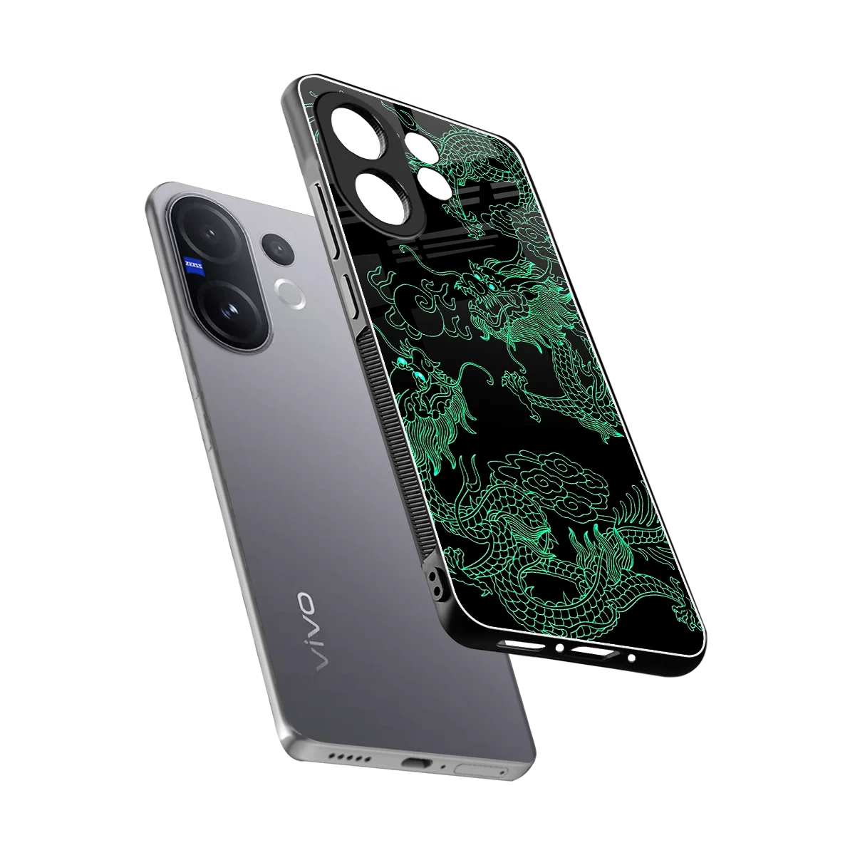 Dragons Green sleek vivo v60 cover with tempered glass back and TPU edges