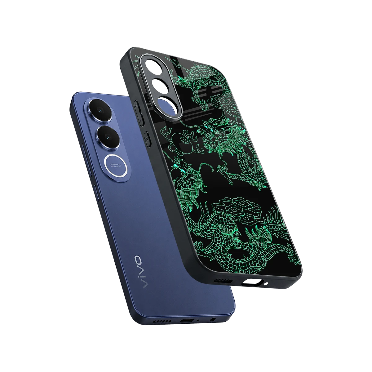 Dragons Green sleek vivo v70 fe cover with tempered glass back and TPU edges