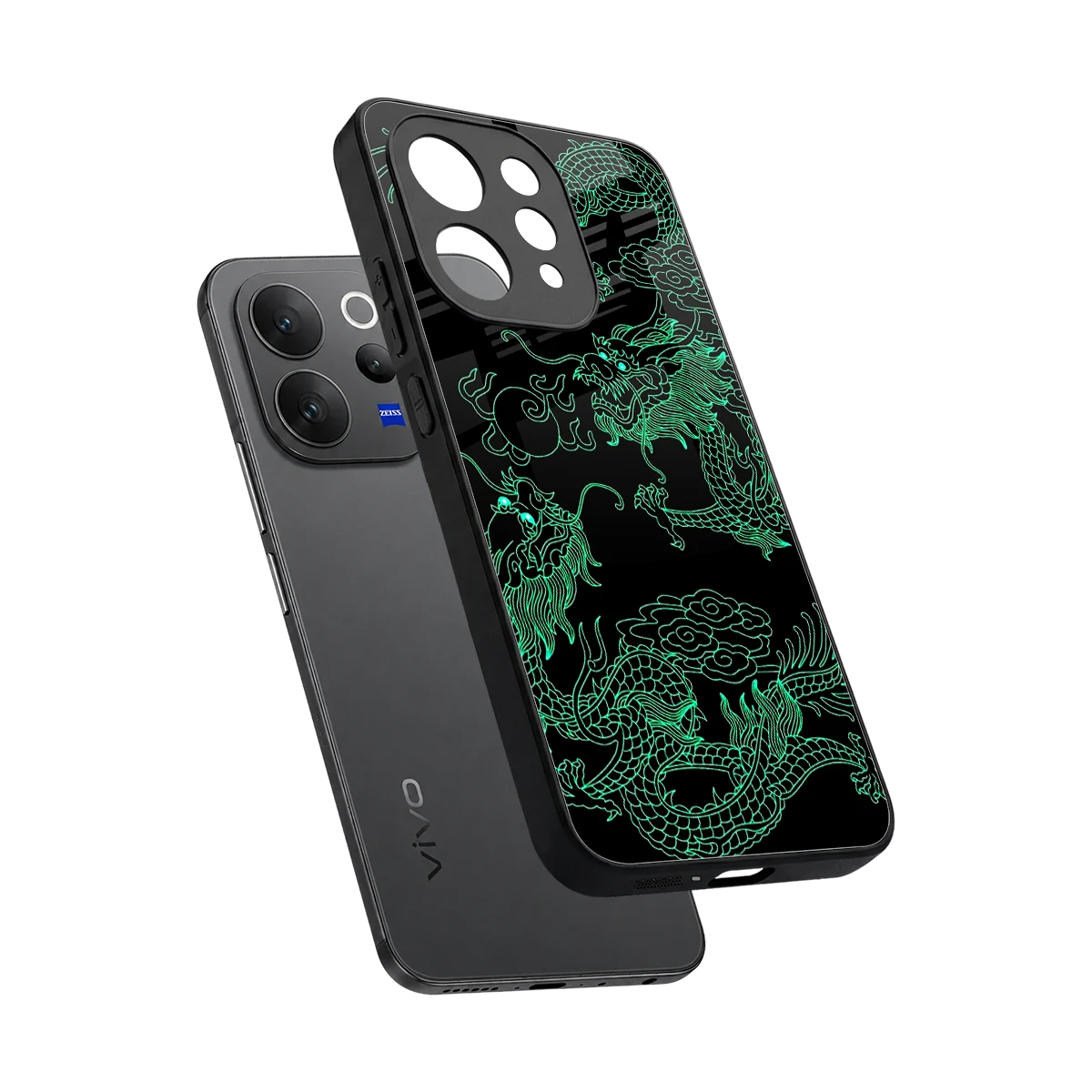 Dragons Green sleek vivo v70 cover with tempered glass back and TPU edges