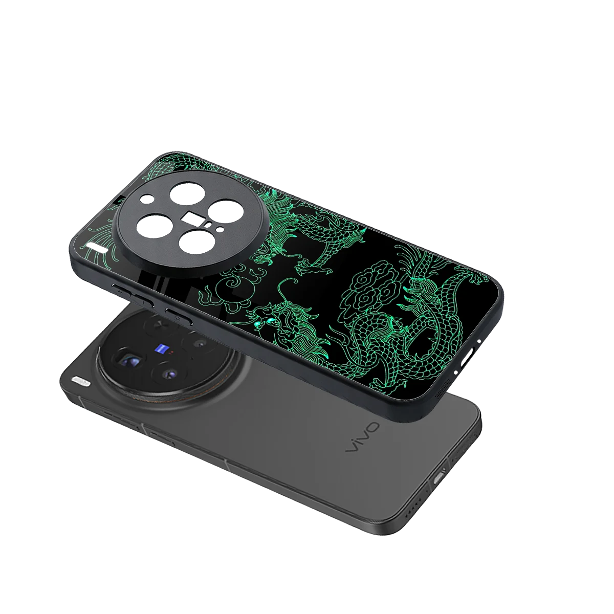Dragons Green sleek vivo x300 pro cover with tempered glass back and TPU edges