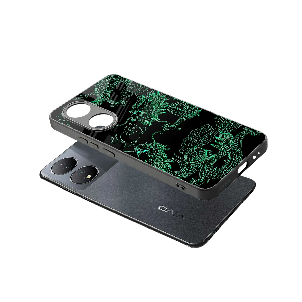 Dragons Green sleek Vivo-y100 cover with tempered glass back and TPU edges