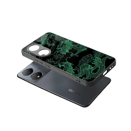Dragons Green sleek Vivo-y100 cover with tempered glass back and TPU edges