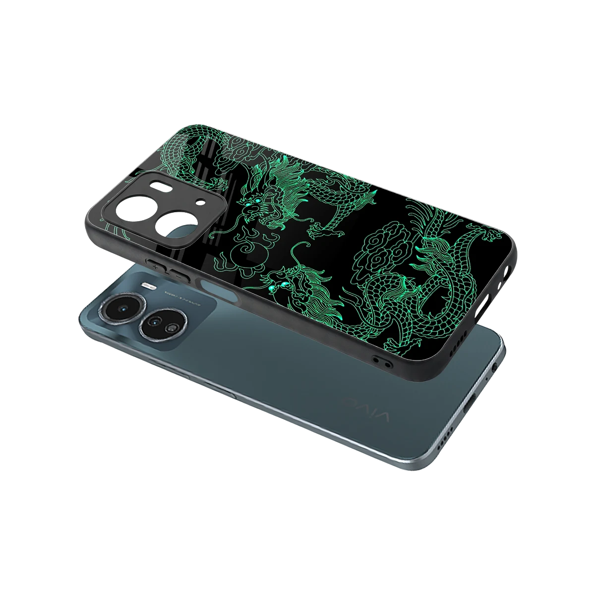 Dragons Green sleek vivo y16 cover with tempered glass back and TPU edges