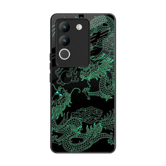 Dragons Green back phone cover | glass case for vivo y200 5g