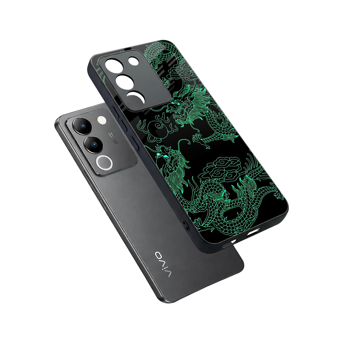 Dragons Green sleek vivo y200 5g cover with tempered glass back and TPU edges