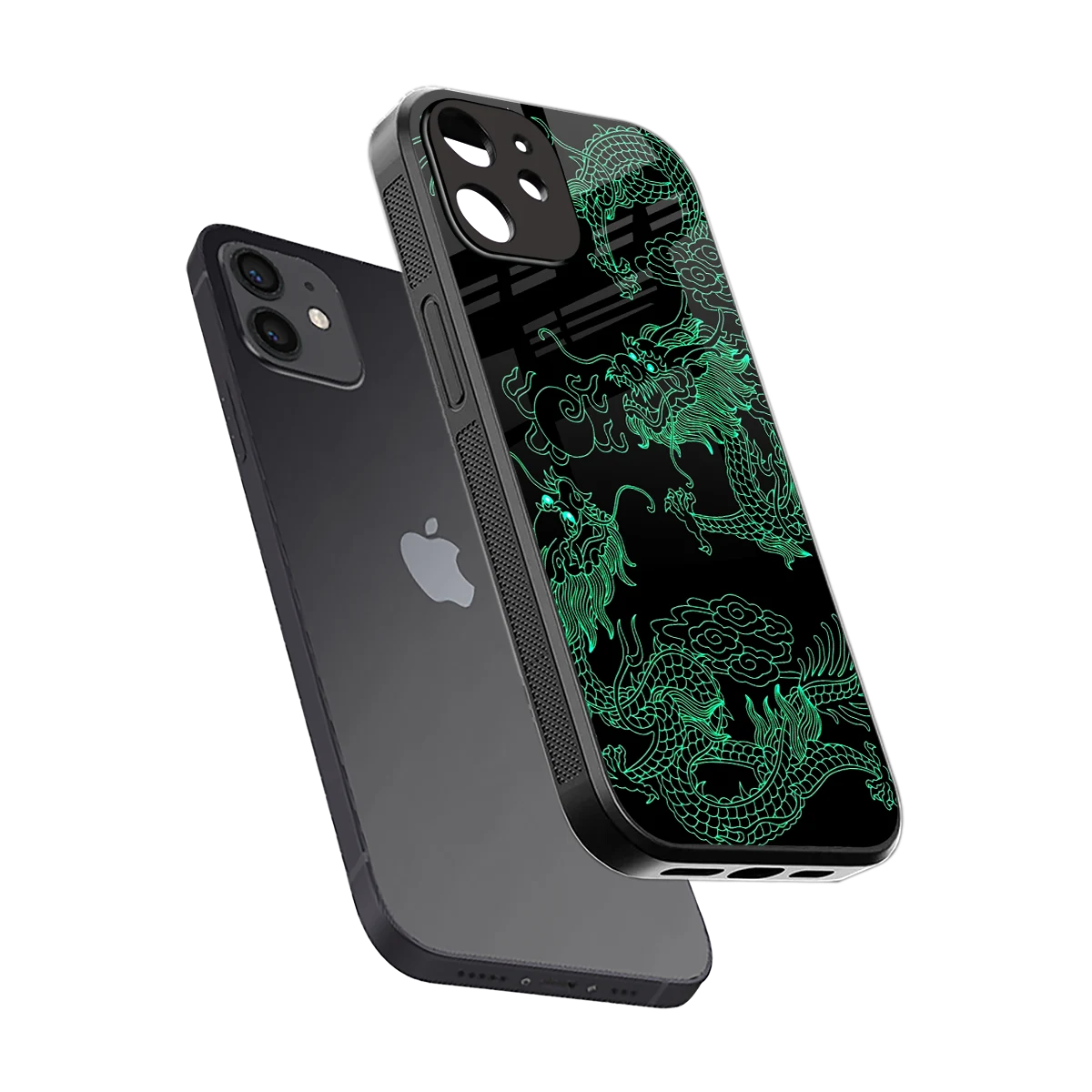Dragons Green sleek iphone 12 cover with tempered glass back and TPU edges