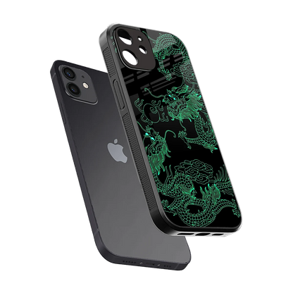 Dragons Green sleek iphone 12 cover with tempered glass back and TPU edges