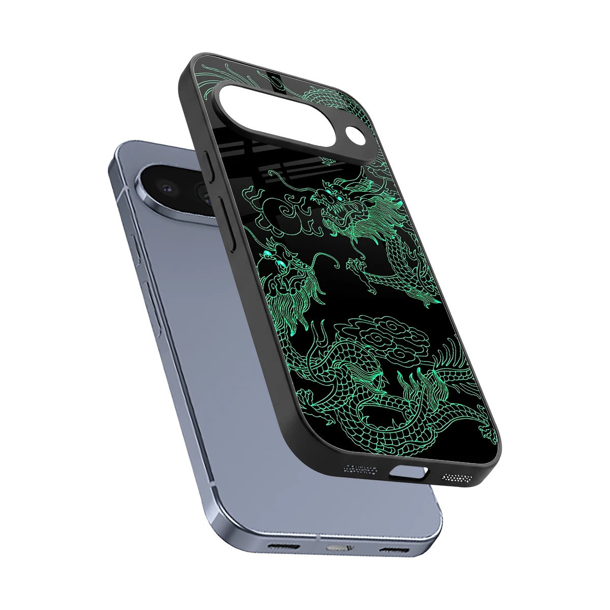 Dragons Green sleek google pixel 10 cover with tempered glass back and TPU edges