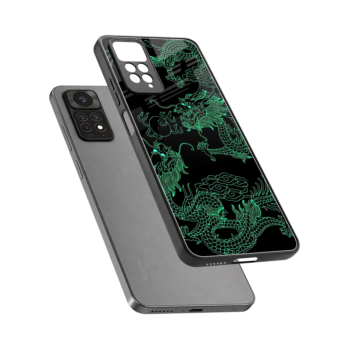 Dragons Green sleek redmi note 11 pro cover with tempered glass back and TPU edges