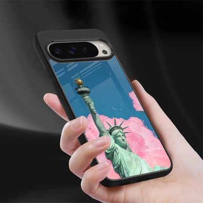 Dreamy Freedom sleek google pixel 9 pro cover with tempered glass back and TPU edges