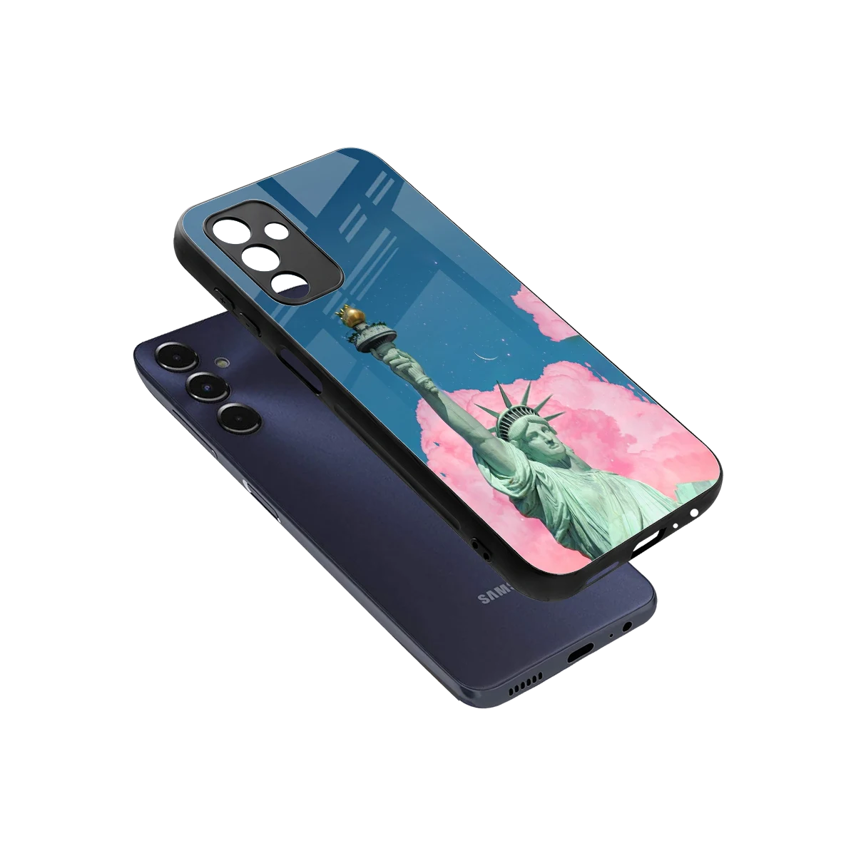Dreamy Freedom sleek samsung galaxy m14 5g cover with tempered glass back and TPU edges