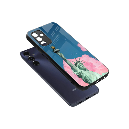 Dreamy Freedom sleek samsung galaxy m14 5g cover with tempered glass back and TPU edges