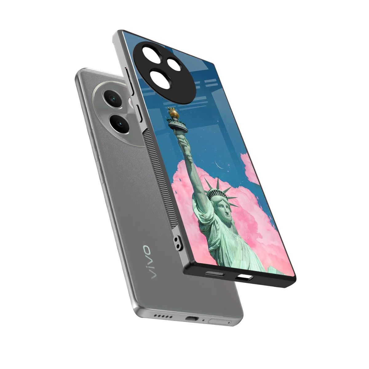 Dreamy Freedom sleek vivo v30e cover with tempered glass back and TPU edges