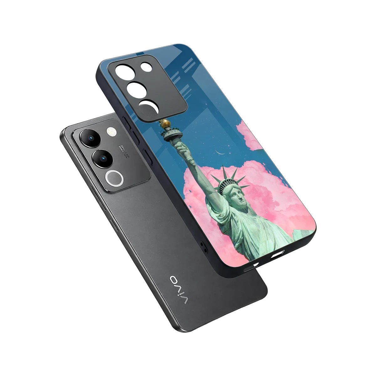 Dreamy Freedom sleek vivo y200 5g cover with tempered glass back and TPU edges