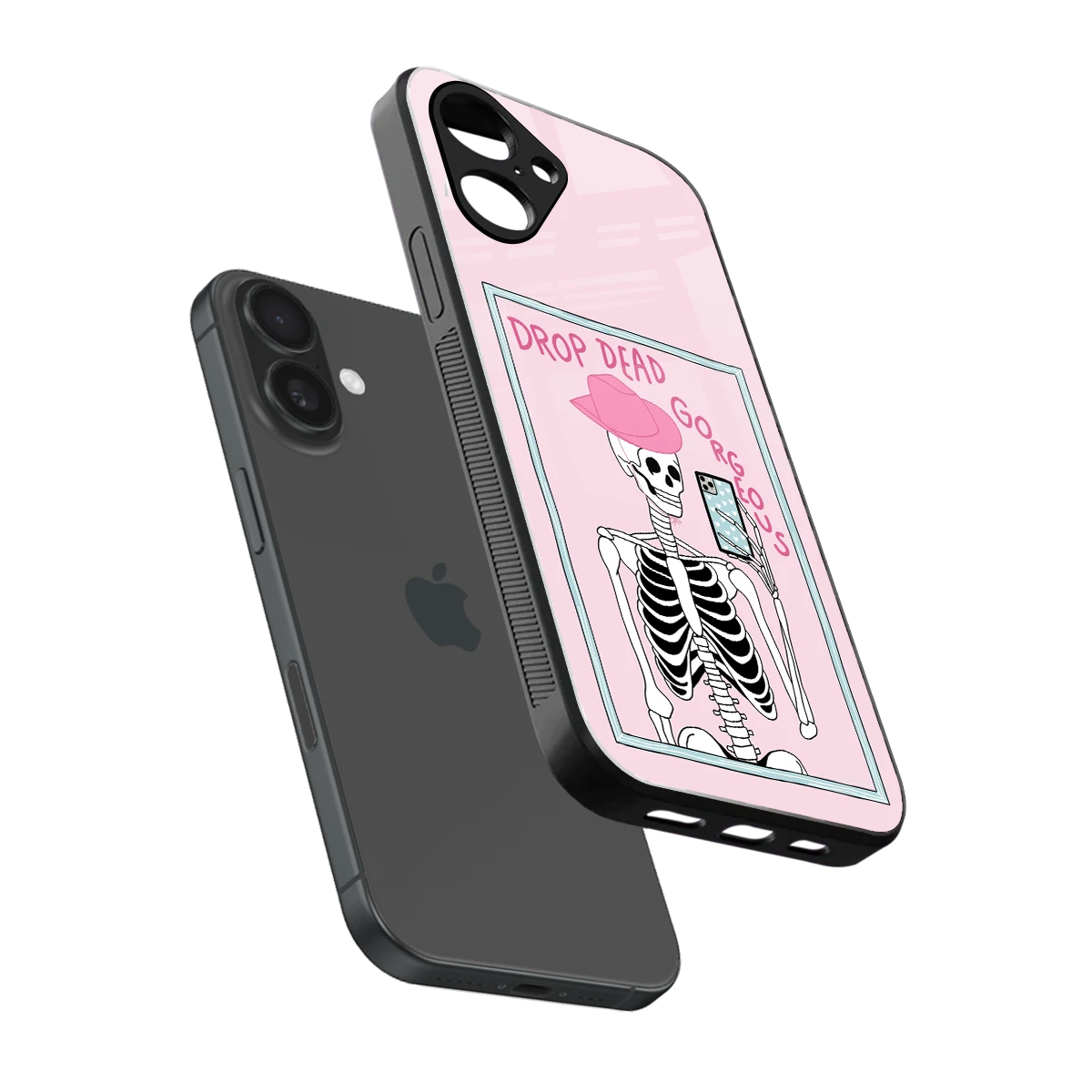 Drop Dead Gorgeous sleek iPhone 16 cover with tempered glass back and TPU edges