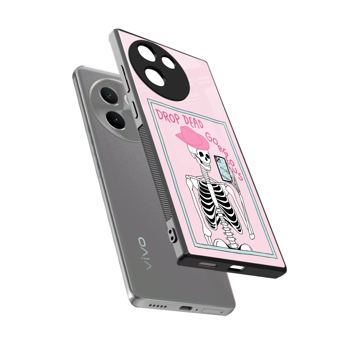 Drop Dead Gorgeous sleek vivo v30e cover with tempered glass back and TPU edges