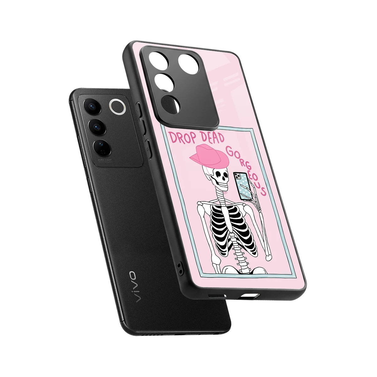 Drop Dead Gorgeous sleek vivo v27 5g cover with tempered glass back and TPU edges