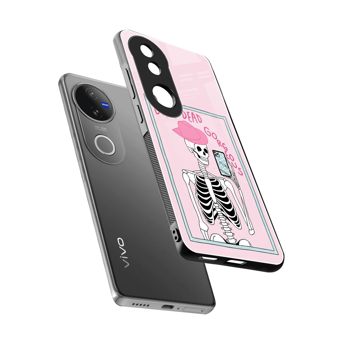 Drop Dead Gorgeous sleek vivo v50 cover with tempered glass back and TPU edges