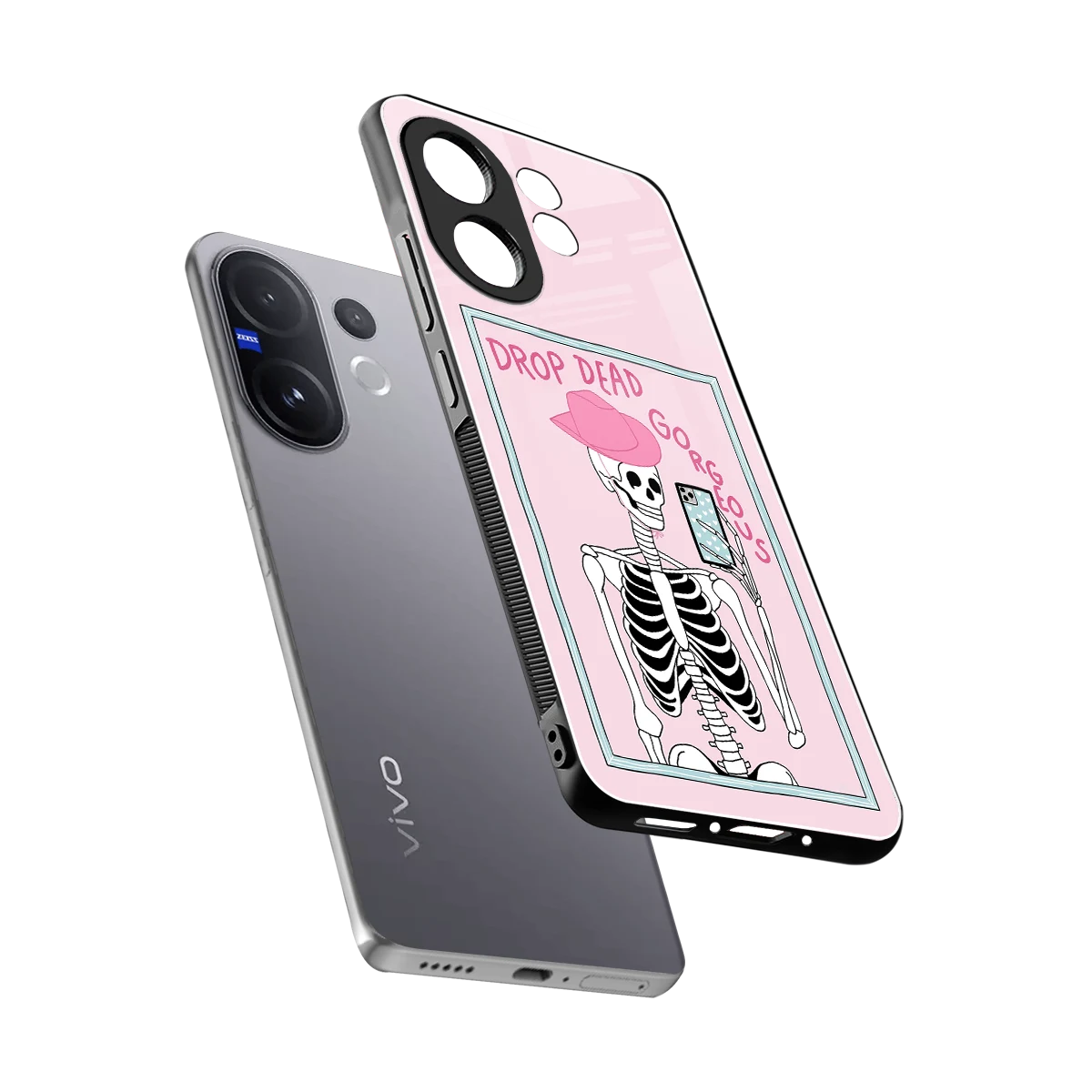 Drop Dead Gorgeous sleek vivo v60 cover with tempered glass back and TPU edges