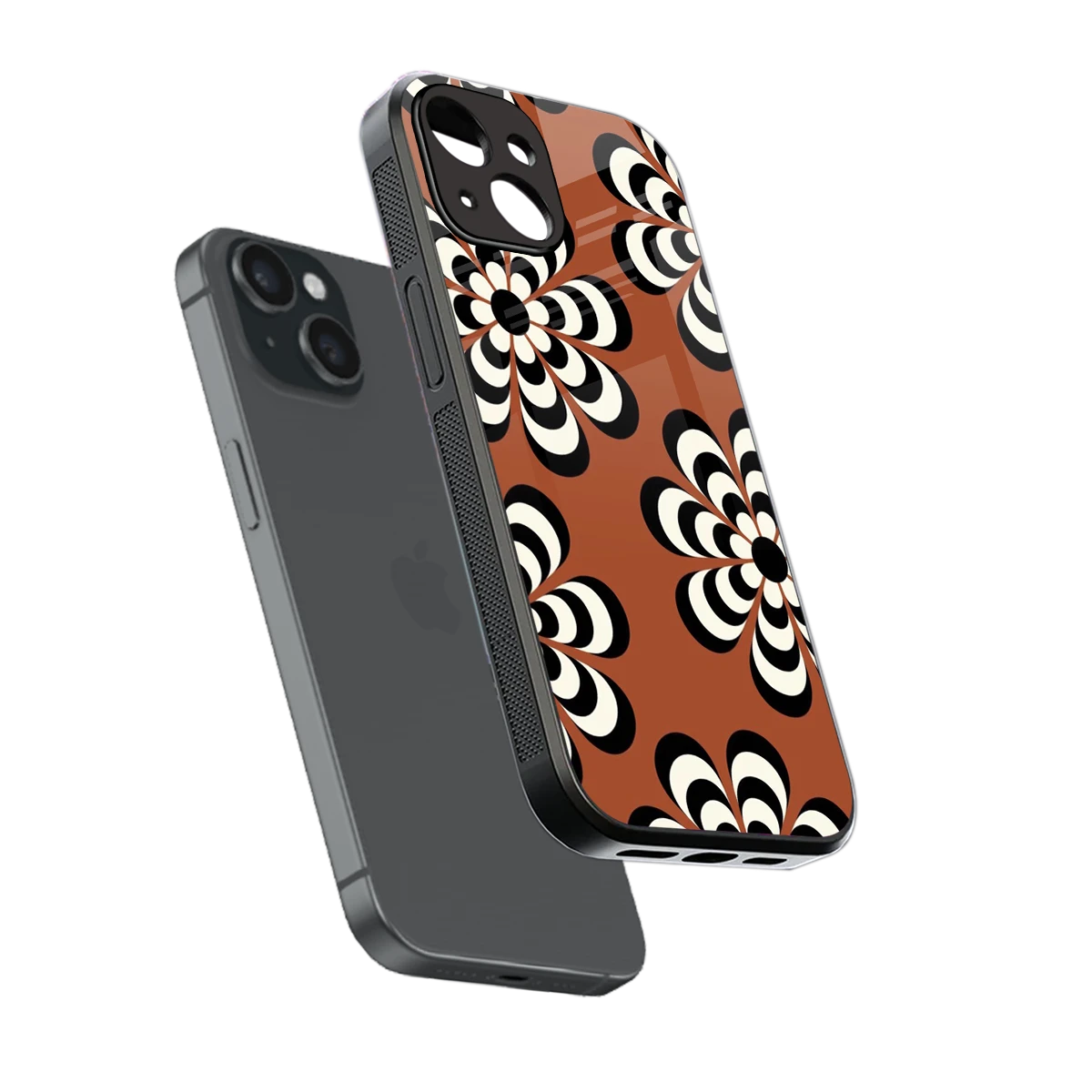 Earthy Bloom sleek iphone 13 cover with tempered glass back and TPU edges