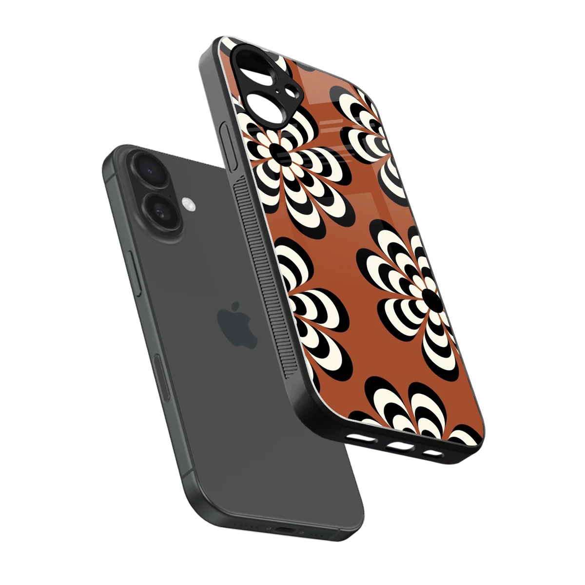 Earthy Bloom sleek iPhone 16 cover with tempered glass back and TPU edges