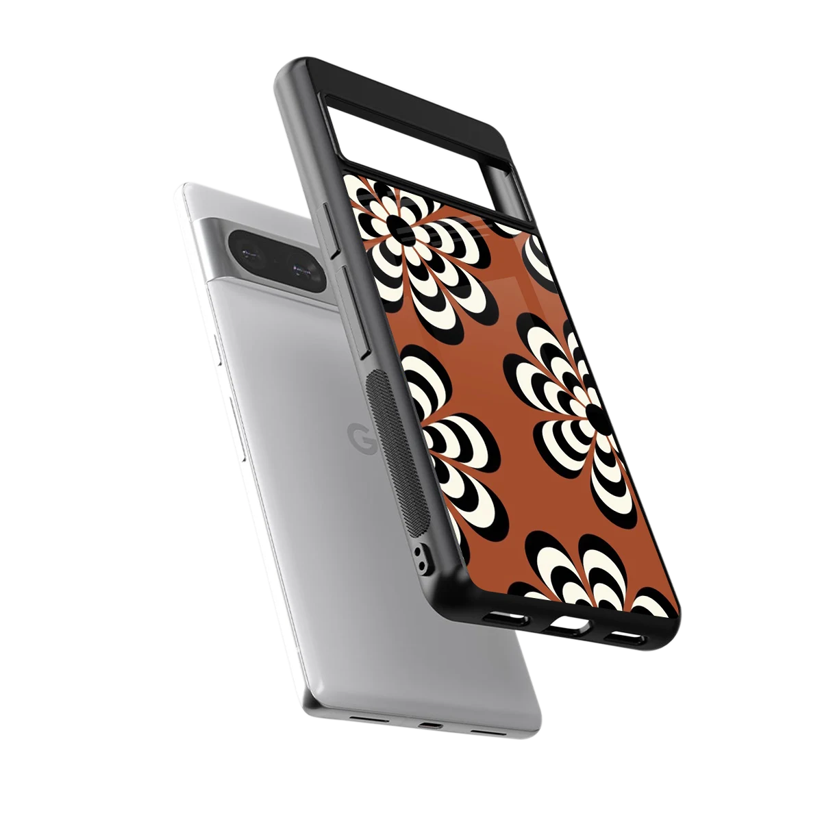 Earthy Bloom sleek google pixel 8 cover with tempered glass back and TPU edges