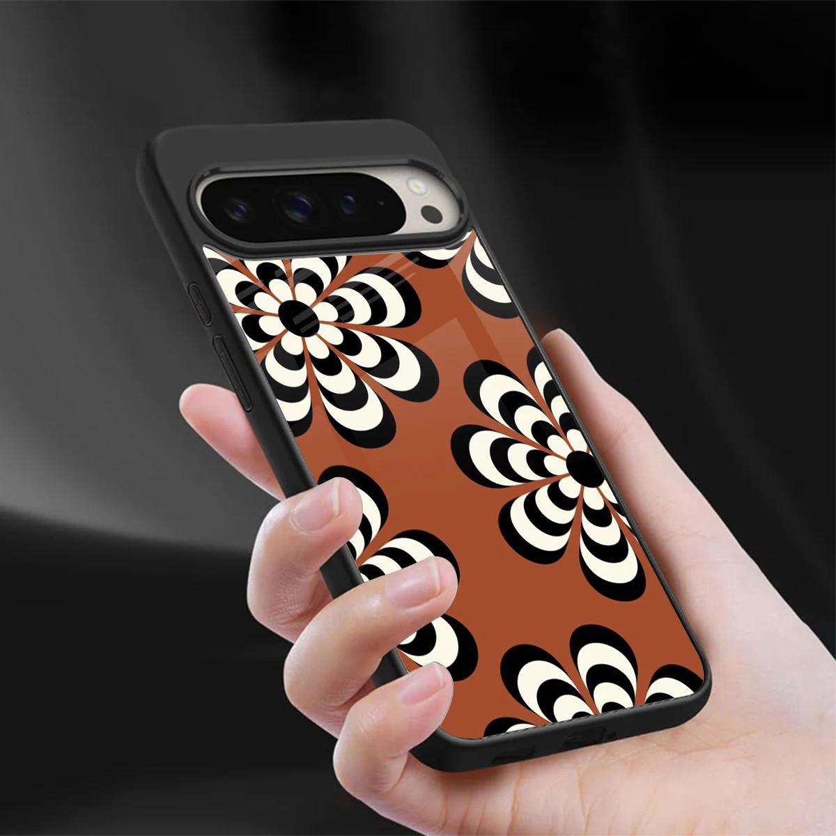 Earthy Bloom sleek google pixel 9 pro cover with tempered glass back and TPU edges