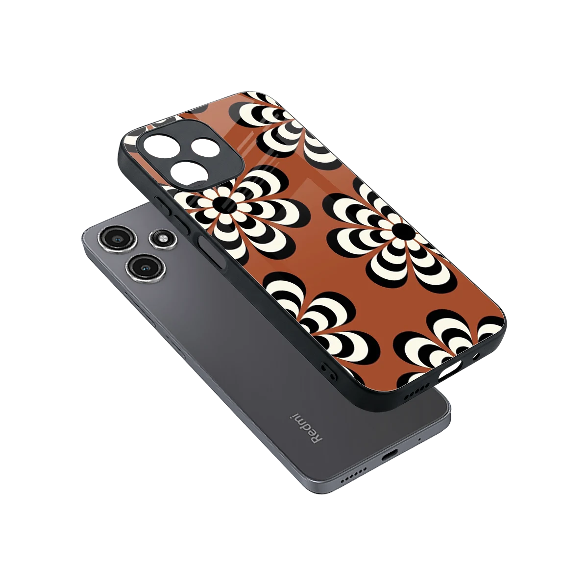 Earthy Bloom sleek redmi 12 5g cover with tempered glass back and TPU edges