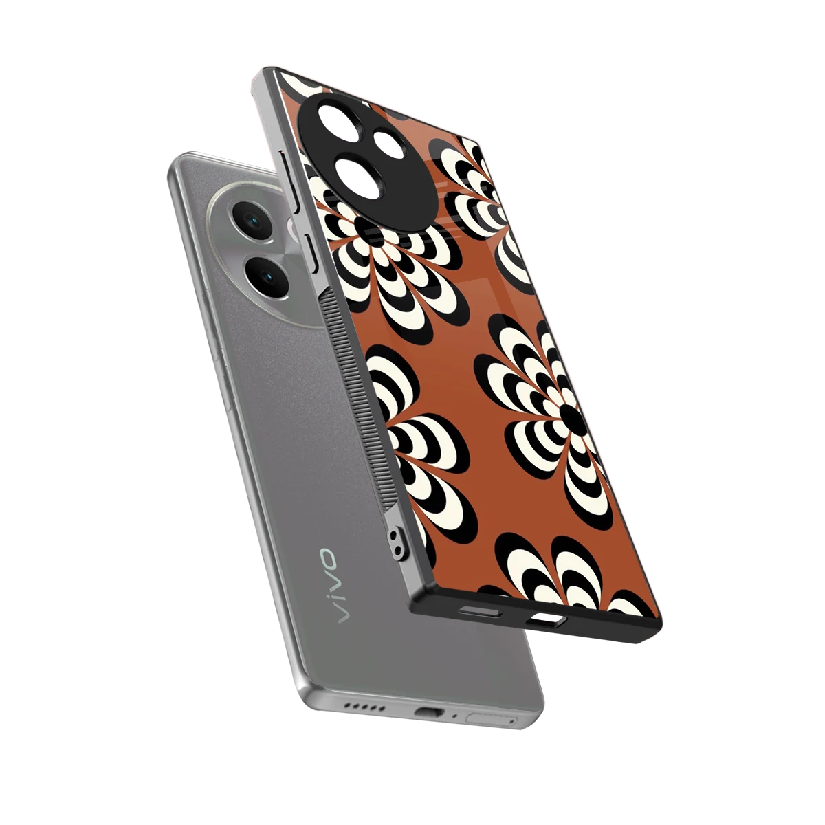 Earthy Bloom sleek vivo v30e cover with tempered glass back and TPU edges