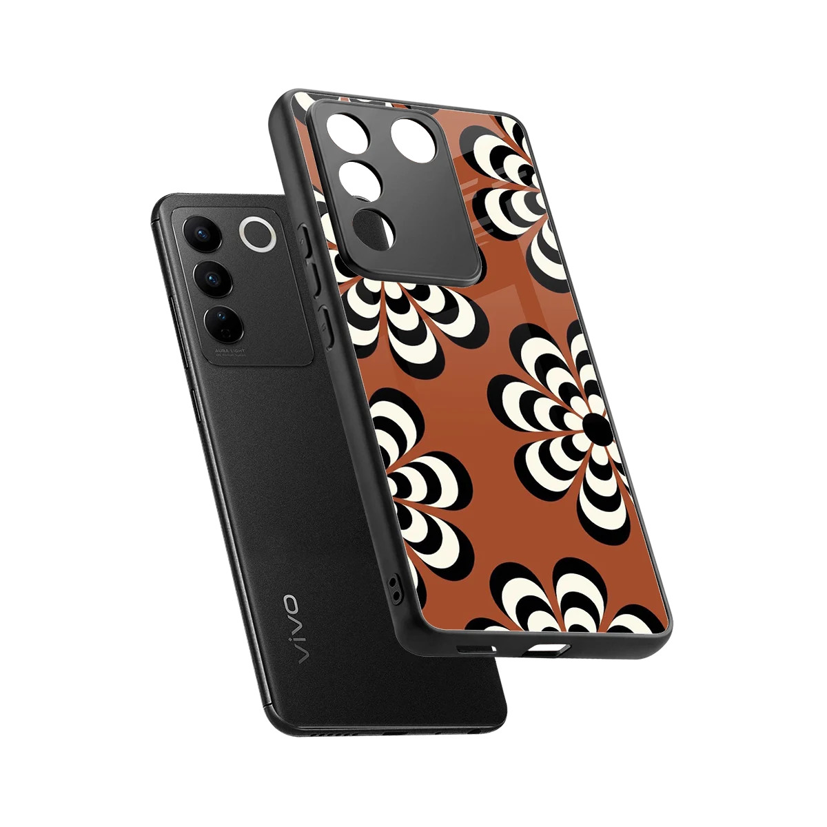 Earthy Bloom sleek vivo v27 5g cover with tempered glass back and TPU edges