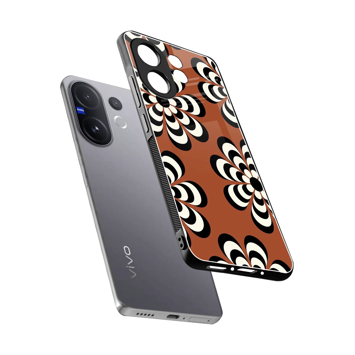 Earthy Bloom sleek vivo v60 cover with tempered glass back and TPU edges