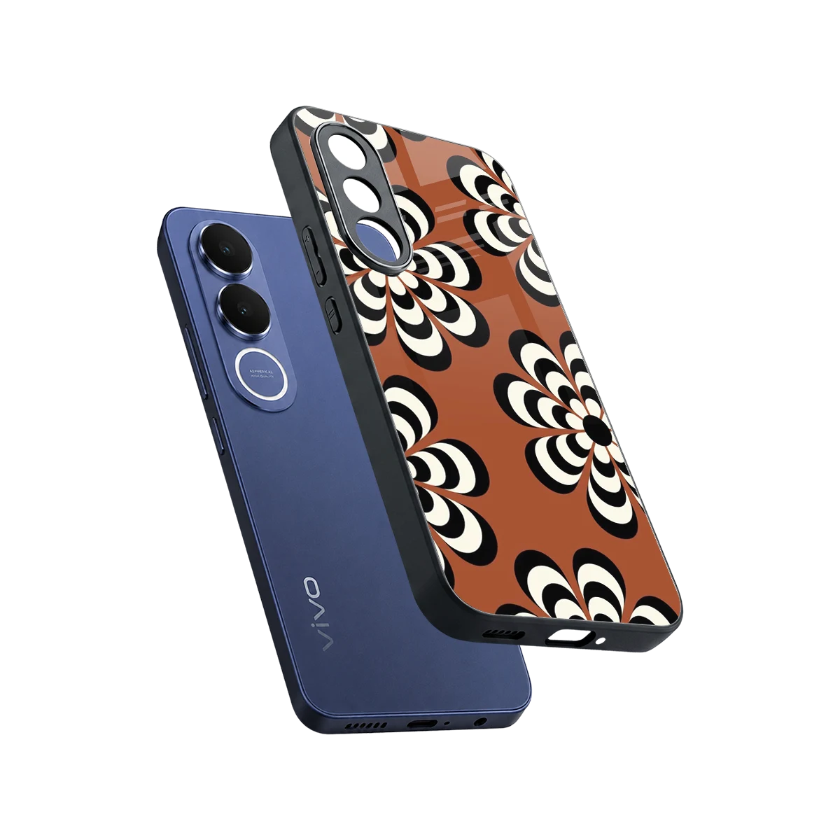 Earthy Bloom sleek vivo v70 fe cover with tempered glass back and TPU edges