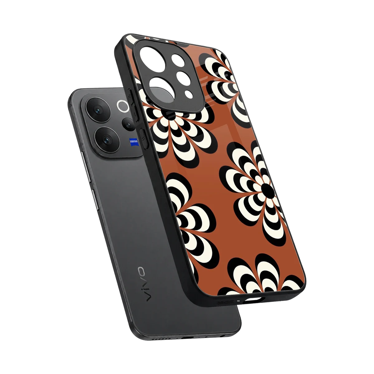 Earthy Bloom sleek vivo v70 elite cover with tempered glass back and TPU edges