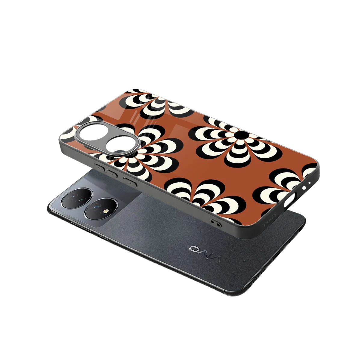 Earthy Bloom sleek Vivo-y100 cover with tempered glass back and TPU edges