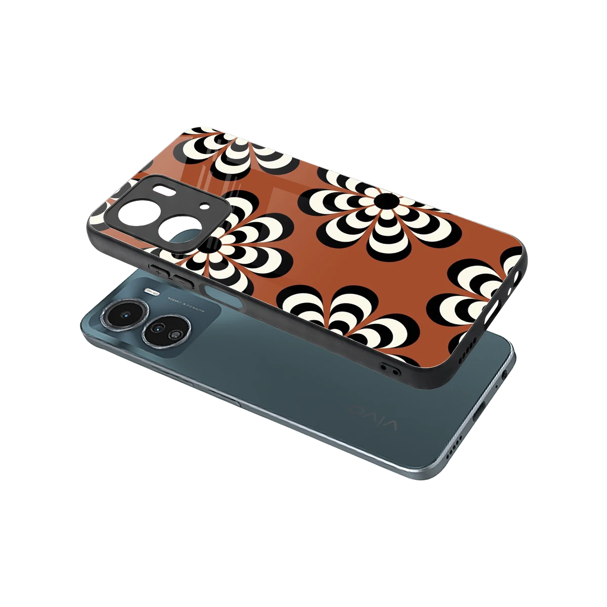 Earthy Bloom sleek vivo y16 cover with tempered glass back and TPU edges