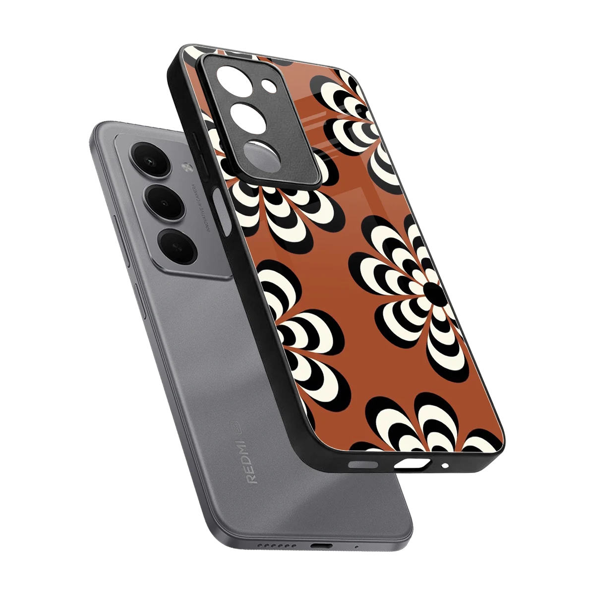 Earthy Bloom sleek redmi 15 5g cover with tempered glass back and TPU edges