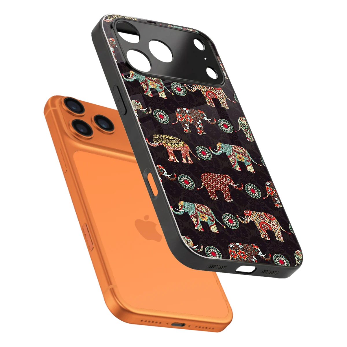Elephant Art sleek iphone 17 pro cover with tempered glass back and TPU edges