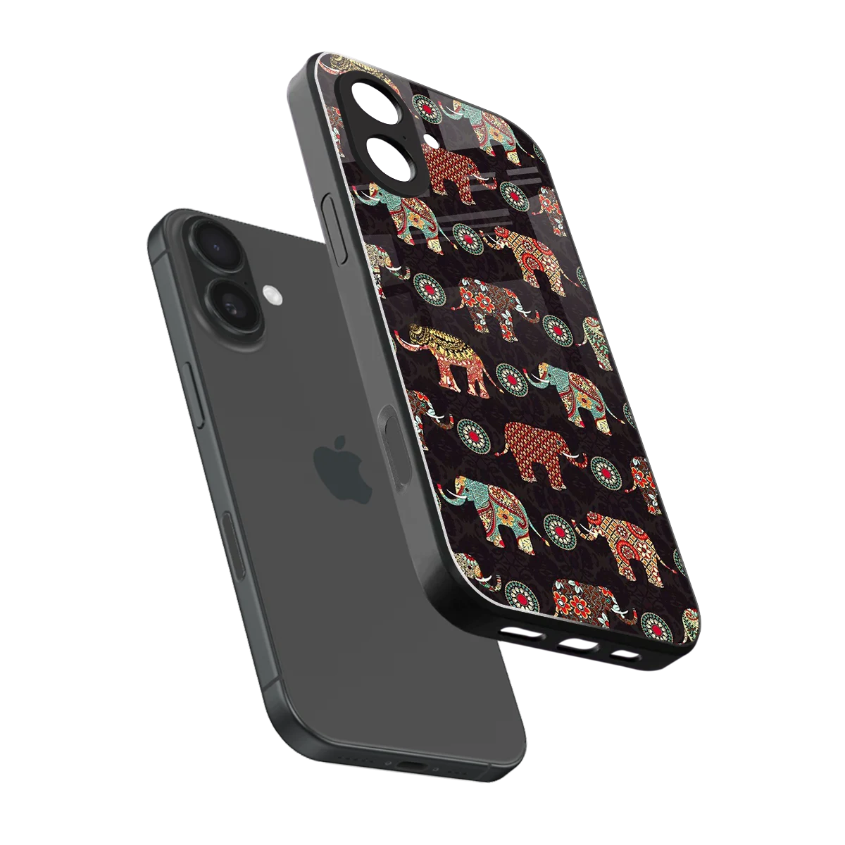 Elephant Art sleek iphone 17 cover with tempered glass back and TPU edges